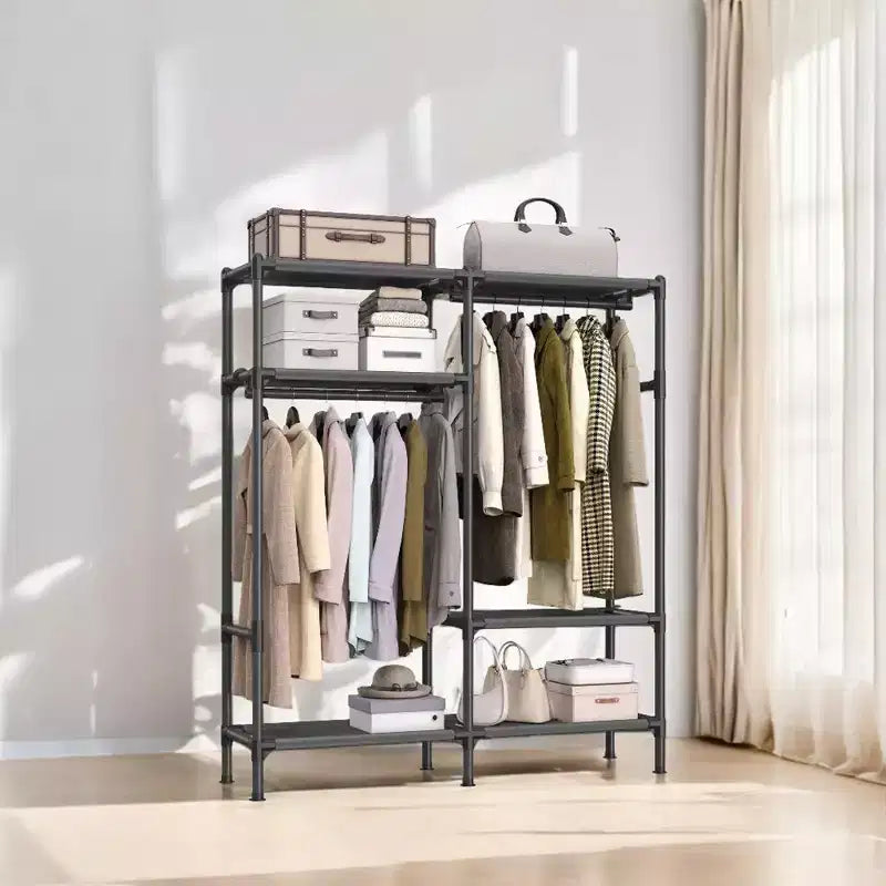 SONGMICS Portant à Vêtements Robuste 165 cm Armoire Portable Autonome avec Barres de Suspension et Étagères Charge Totale 110 kg Noir