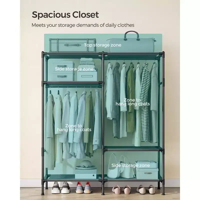 SONGMICS Portant à Vêtements Robuste 165 cm Armoire Portable Autonome avec Barres de Suspension et Étagères Charge Totale 110 kg Noir