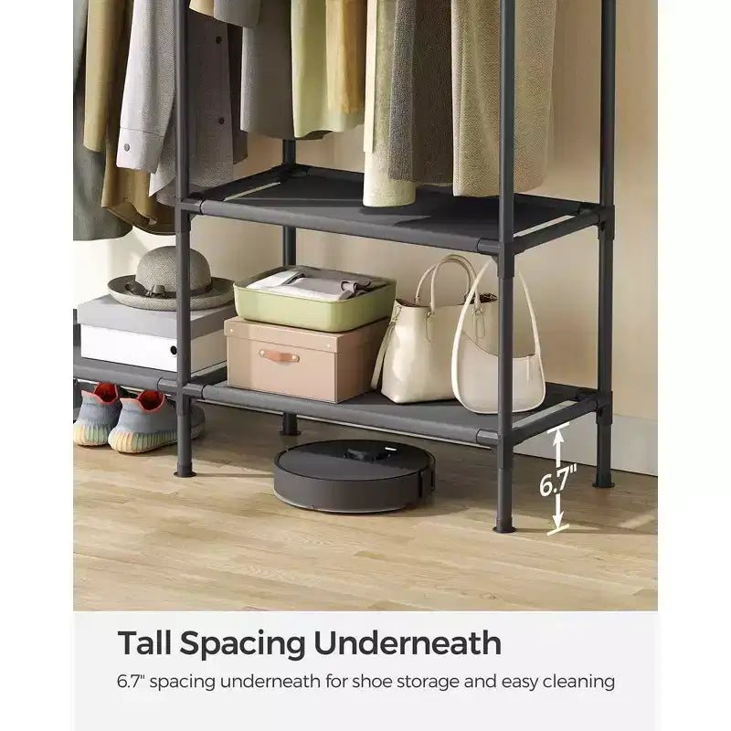 SONGMICS Portant à Vêtements Robuste 165 cm Armoire Portable Autonome avec Barres de Suspension et Étagères Charge Totale 110 kg Noir