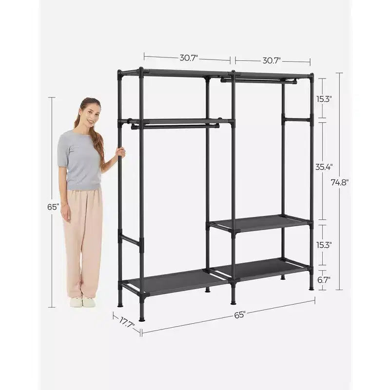 SONGMICS Portant à Vêtements Robuste 165 cm Armoire Portable Autonome avec Barres de Suspension et Étagères Charge Totale 110 kg Noir