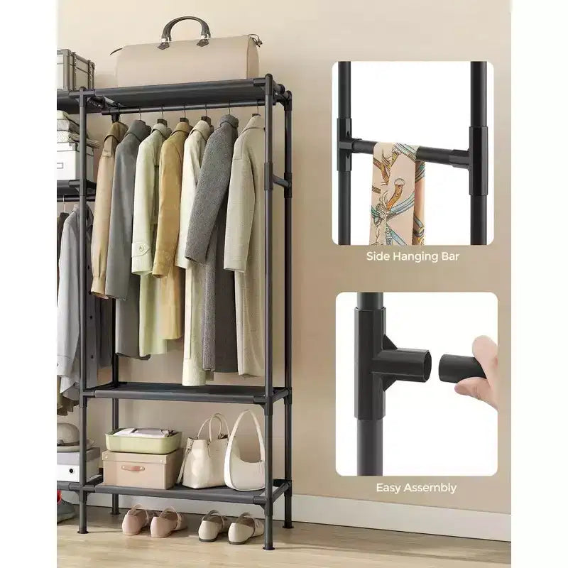 SONGMICS Portant à Vêtements Robuste 165 cm Armoire Portable Autonome avec Barres de Suspension et Étagères Charge Totale 110 kg Noir
