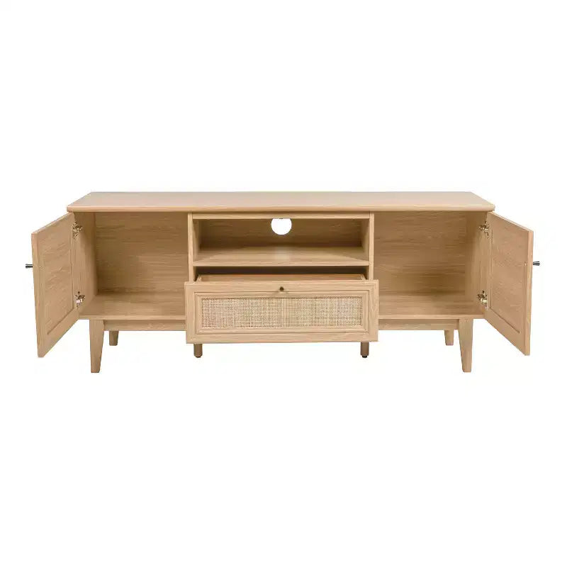 JONATHAN Y TVS1002A Meuble TV Finley de style Ferme de 149,86 cm avec tiroir et portes de rangement, convient aux téléviseurs jusqu'à 165,1 cm, avec gestion des câbles