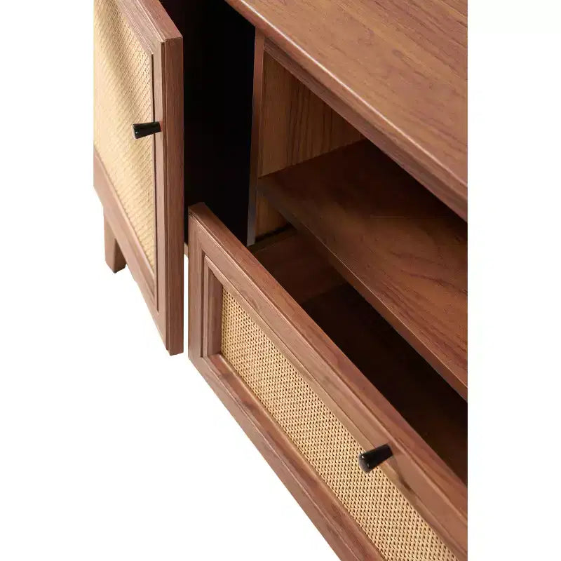 JONATHAN Y TVS1002A Meuble TV Finley de style Ferme de 149,86 cm avec tiroir et portes de rangement, convient aux téléviseurs jusqu'à 165,1 cm, avec gestion des câbles