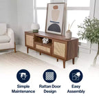 JONATHAN Y TVS1002A Meuble TV Finley de style Ferme de 149,86 cm avec tiroir et portes de rangement, convient aux téléviseurs jusqu'à 165,1 cm, avec gestion des câbles