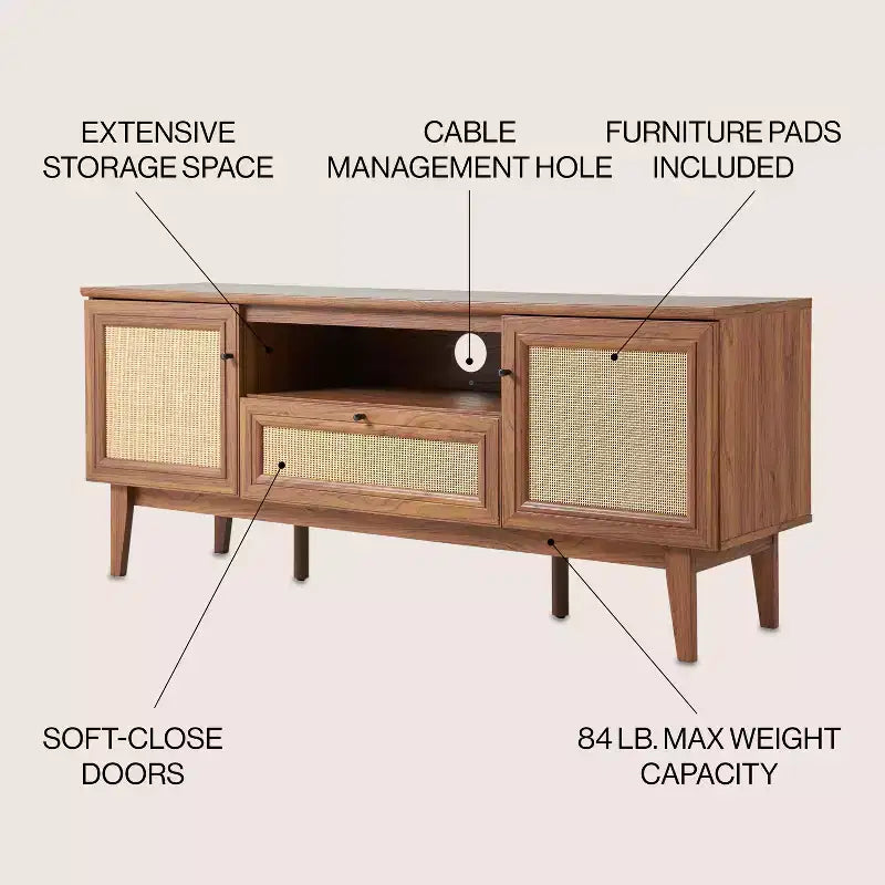JONATHAN Y TVS1002A Meuble TV Finley de style Ferme de 149,86 cm avec tiroir et portes de rangement, convient aux téléviseurs jusqu'à 165,1 cm, avec gestion des câbles