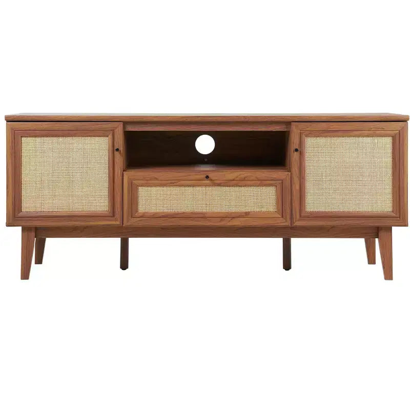 JONATHAN Y TVS1002A Meuble TV Finley de style Ferme de 149,86 cm avec tiroir et portes de rangement, convient aux téléviseurs jusqu'à 165,1 cm, avec gestion des câbles