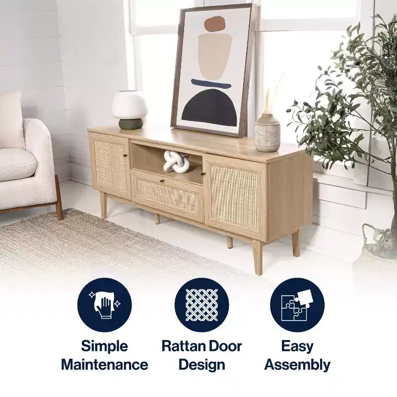 JONATHAN Y TVS1002A Meuble TV Finley de style Ferme de 149,86 cm avec tiroir et portes de rangement, convient aux téléviseurs jusqu'à 165,1 cm, avec gestion des câbles