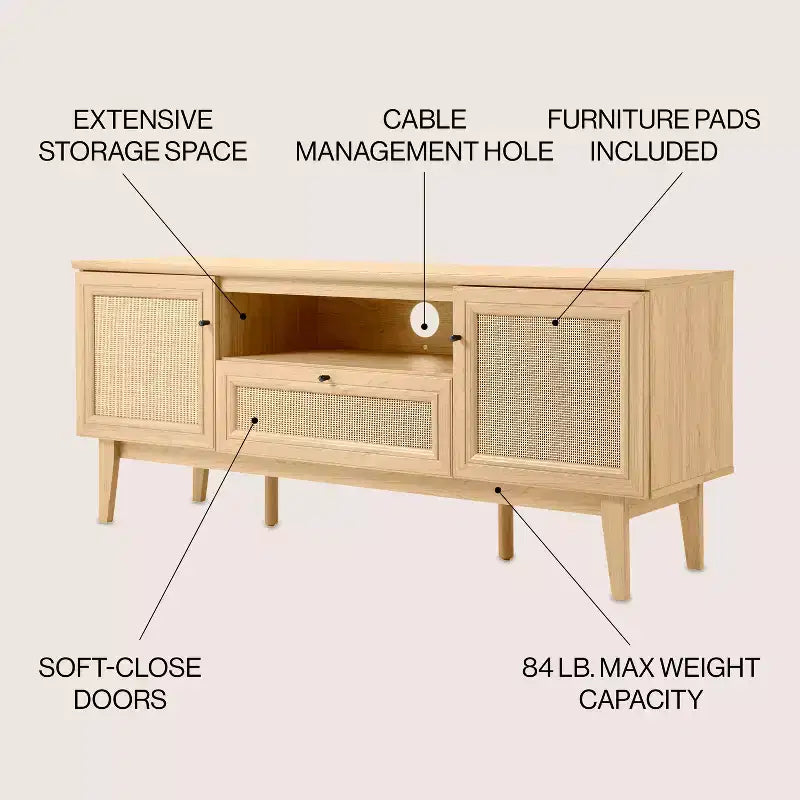 JONATHAN Y TVS1002A Meuble TV Finley de style Ferme de 149,86 cm avec tiroir et portes de rangement, convient aux téléviseurs jusqu'à 165,1 cm, avec gestion des câbles