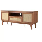 JONATHAN Y TVS1002A Meuble TV Finley de style Ferme de 149,86 cm avec tiroir et portes de rangement, convient aux téléviseurs jusqu'à 165,1 cm, avec gestion des câbles
