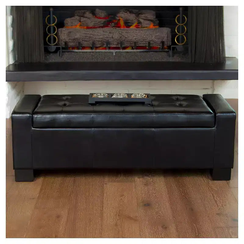 Banc ottoman de rangement en cuir Guernsey - Christopher Knight Home
