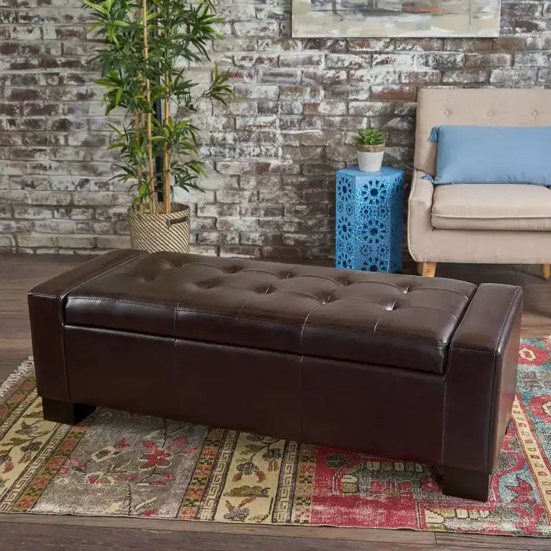 Banc ottoman de rangement en cuir Guernsey - Christopher Knight Home