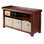 Banc de rangement Verona avec 3 paniers en tissu pliable coloré - Noyer - Winsome