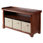 Banc de rangement Verona avec 3 paniers en tissu pliable coloré - Noyer - Winsome