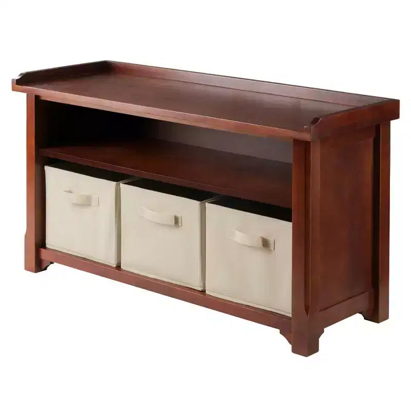 Banc de rangement Verona avec 3 paniers en tissu pliable coloré - Noyer - Winsome