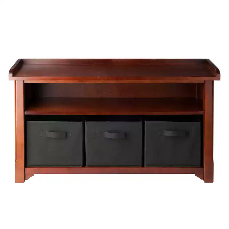 Banc de rangement Verona avec 3 paniers en tissu pliable coloré - Noyer - Winsome