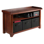 Banc de rangement Verona avec 3 paniers en tissu pliable coloré - Noyer - Winsome
