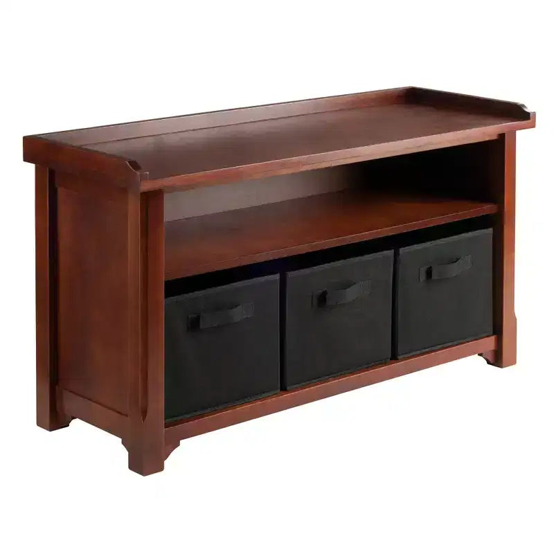 Banc de rangement Verona avec 3 paniers en tissu pliable coloré - Noyer - Winsome