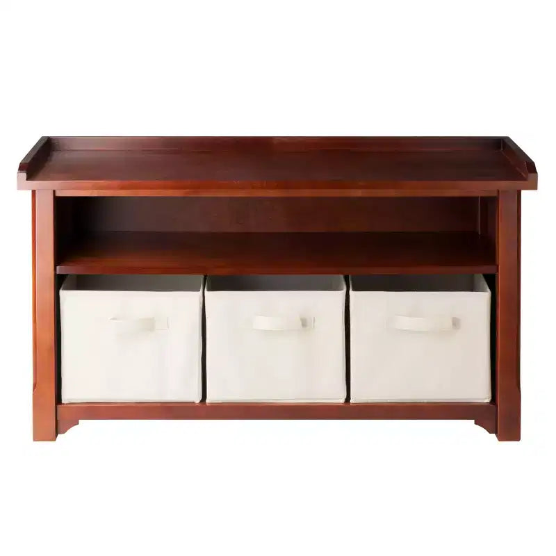 Banc de rangement Verona avec 3 paniers en tissu pliable coloré - Noyer - Winsome