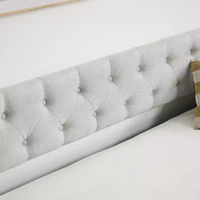 Lit de repos double/grand avec lit gigogne, canapé-lit capitonné avec boutons et accoudoirs ondulés - ModernLuxe