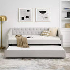Lit de repos double/grand avec lit gigogne, canapé-lit capitonné avec boutons et accoudoirs ondulés - ModernLuxe