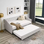 Lit de repos double/grand avec lit gigogne, canapé-lit capitonné avec boutons et accoudoirs ondulés - ModernLuxe