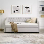 Lit de repos double/grand avec lit gigogne, canapé-lit capitonné avec boutons et accoudoirs ondulés - ModernLuxe