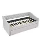 Lit de repos double/grand avec lit gigogne, canapé-lit capitonné avec boutons et accoudoirs ondulés - ModernLuxe
