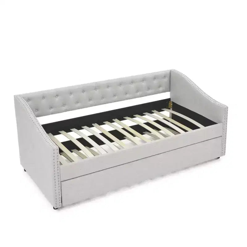 Lit de repos double/grand avec lit gigogne, canapé-lit capitonné avec boutons et accoudoirs ondulés - ModernLuxe