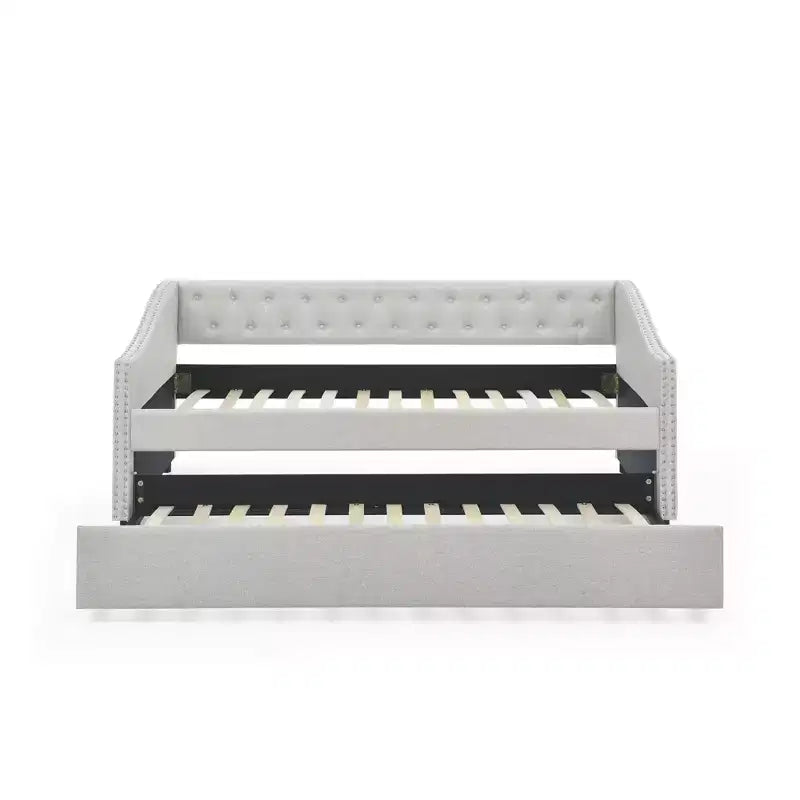 Lit de repos double/grand avec lit gigogne, canapé-lit capitonné avec boutons et accoudoirs ondulés - ModernLuxe