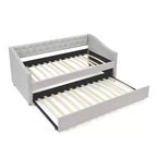 Lit de repos double/grand avec lit gigogne, canapé-lit capitonné avec boutons et accoudoirs ondulés - ModernLuxe