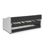 Lit de repos double/grand avec lit gigogne, canapé-lit capitonné avec boutons et accoudoirs ondulés - ModernLuxe