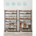 Étagère à chaussures métallique à 8 niveaux, étagères réglables pouvant accueillir 32 à 40 paires, ensemble de 2 organiseurs de chaussures empilables.