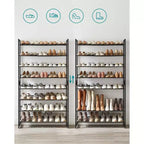 Étagère à chaussures métallique à 8 niveaux, étagères réglables pouvant accueillir 32 à 40 paires, ensemble de 2 organiseurs de chaussures empilables.