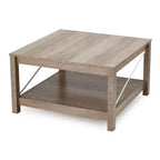 JOMEED 31.5 Inch Square Coffee Table with Bottom Storage Shelf, Modern Farmhouse Style Living Room Office Accent Table Furniture, Beige