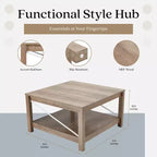 JOMEED Table basse carrée de 80 cm avec étagère de rangement inférieure, meubles de salon/bureau style ferme moderne, beige