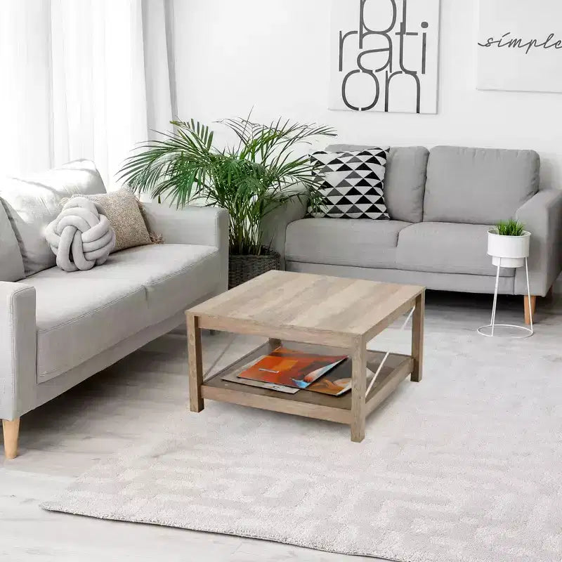 JOMEED Table basse carrée de 80 cm avec étagère de rangement inférieure, meubles de salon/bureau style ferme moderne, beige