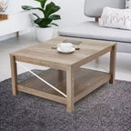 JOMEED Table basse carrée de 80 cm avec étagère de rangement inférieure, meubles de salon/bureau style ferme moderne, beige