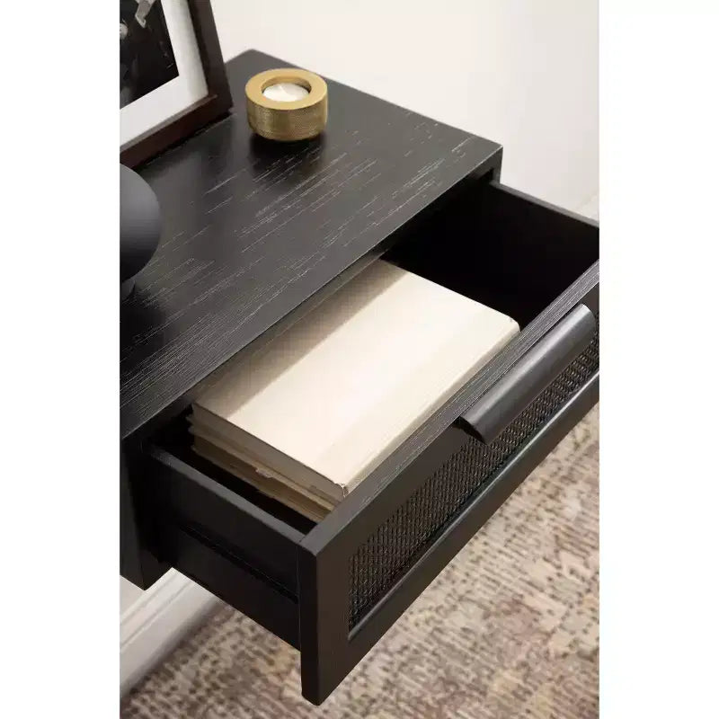 Table d'appoint flottante en rotin Kate and Laurel Ori, 18x13x6, Noir
