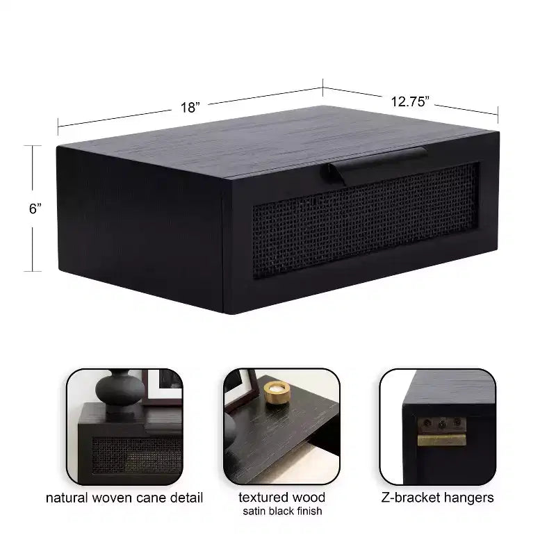Table d'appoint flottante en rotin Kate and Laurel Ori, 18x13x6, Noir