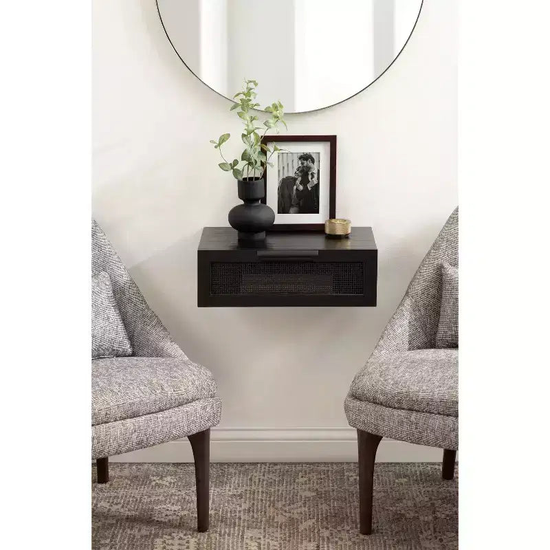 Table d'appoint flottante en rotin Kate and Laurel Ori, 18x13x6, Noir