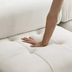Canapé modulable 93 places en velours/tissu Teddy avec capitonnage touffeté, canapé d'angle en forme de L avec pouf réversible - ModernLuxe