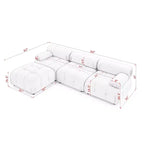 Canapé modulable 93 places en velours/tissu Teddy avec capitonnage touffeté, canapé d'angle en forme de L avec pouf réversible - ModernLuxe
