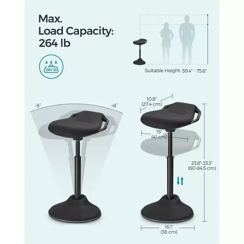 SONGMICS Chaise de bureau debout, tabouret debout ergonomique réglable, chaise d'équilibre pivotante, coussin inférieur antidérapant