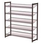 SONGMICS Meuble à chaussures, étagère à chaussures empilable à 5 niveaux, maille métallique, range-chaussures plat ou incliné pour 20 à 25 paires, bronze