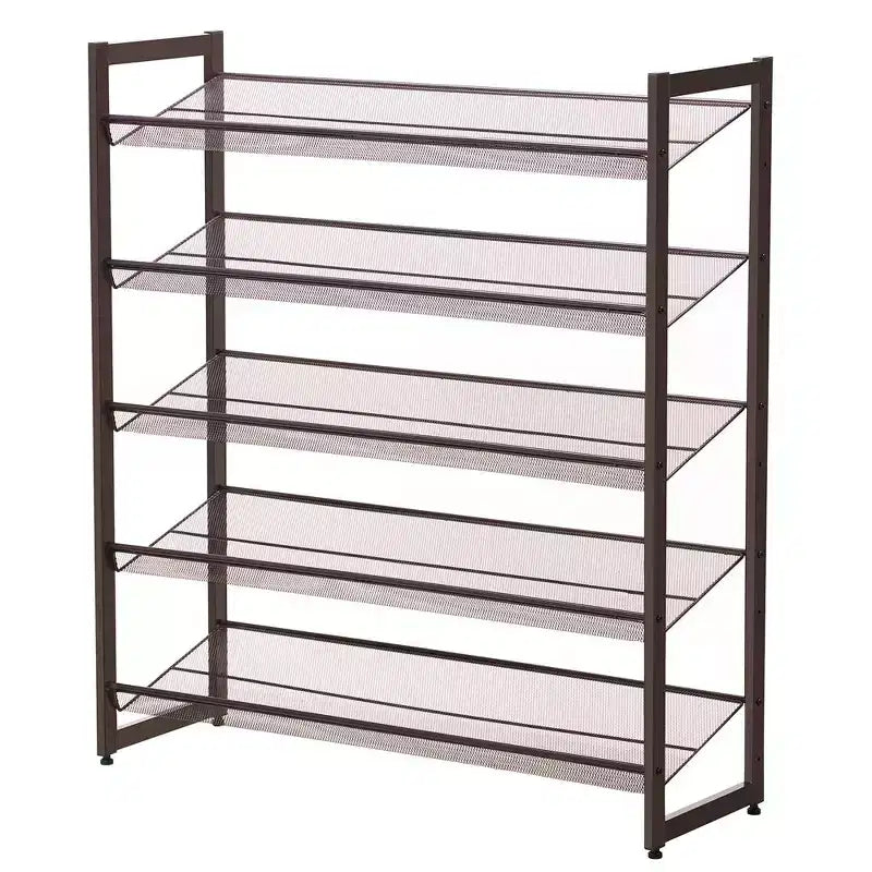 SONGMICS Meuble à chaussures, étagère à chaussures empilable à 5 niveaux, maille métallique, range-chaussures plat ou incliné pour 20 à 25 paires, bronze