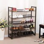 SONGMICS Meuble à chaussures, étagère à chaussures empilable à 5 niveaux, maille métallique, range-chaussures plat ou incliné pour 20 à 25 paires, bronze