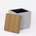 Pouf de rangement avec plateau en bois - HomePop