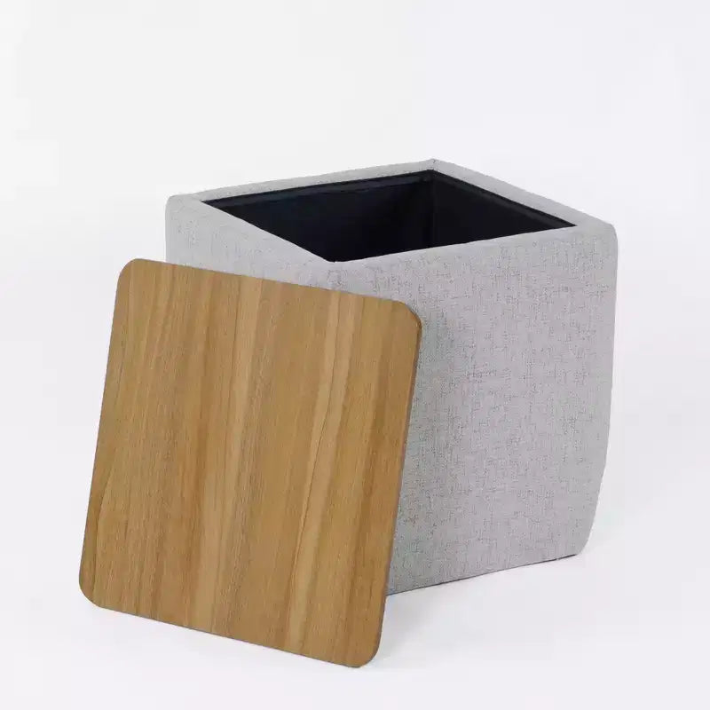 Pouf de rangement avec plateau en bois - HomePop