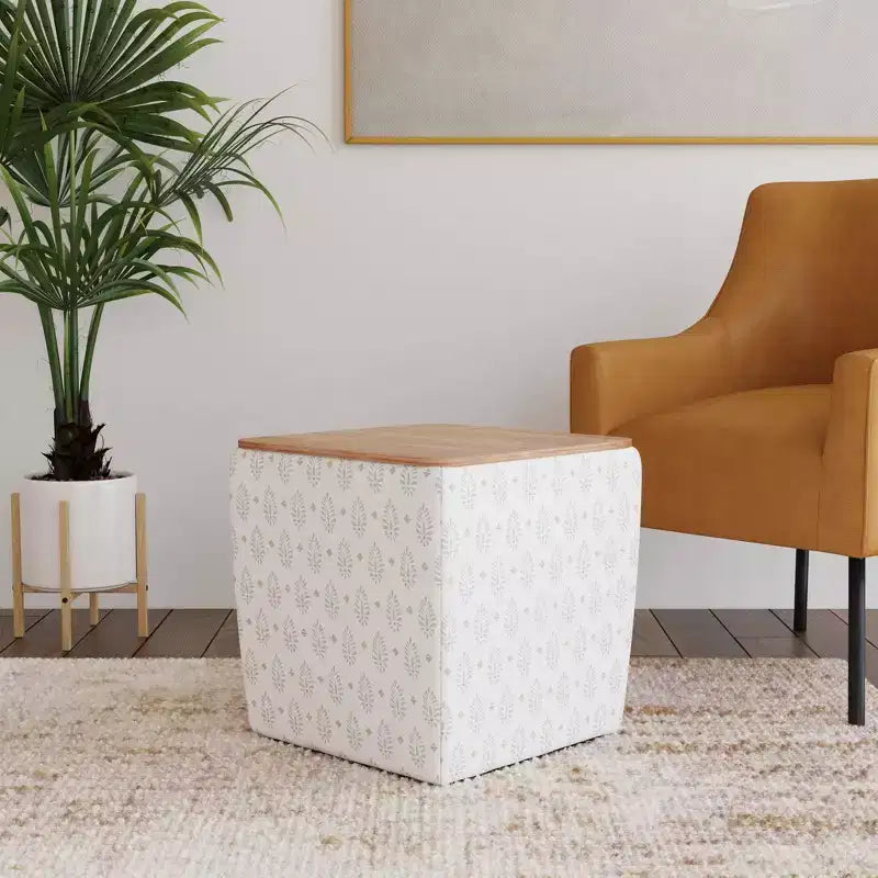 Pouf de rangement avec plateau en bois - HomePop