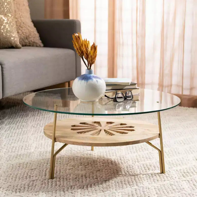 Table basse ronde Flora - Naturel/Laiton - Safavieh